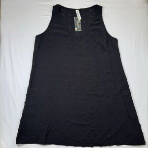 Women Summer Beach Swiss‎ Black Polka Dot Tank Dress V Neck Dress Size Large